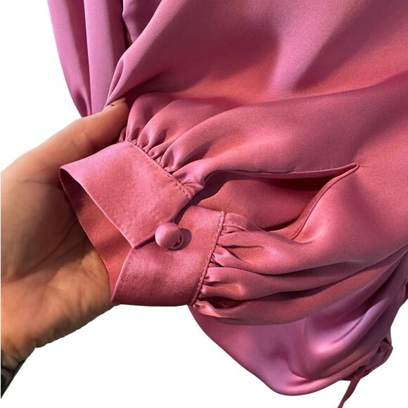 Ramy Brook Foxy‎ Dress Pink Satin Wrap Front Ruched Sides Mini 6 Cocktail Event - Picture 7 of 11